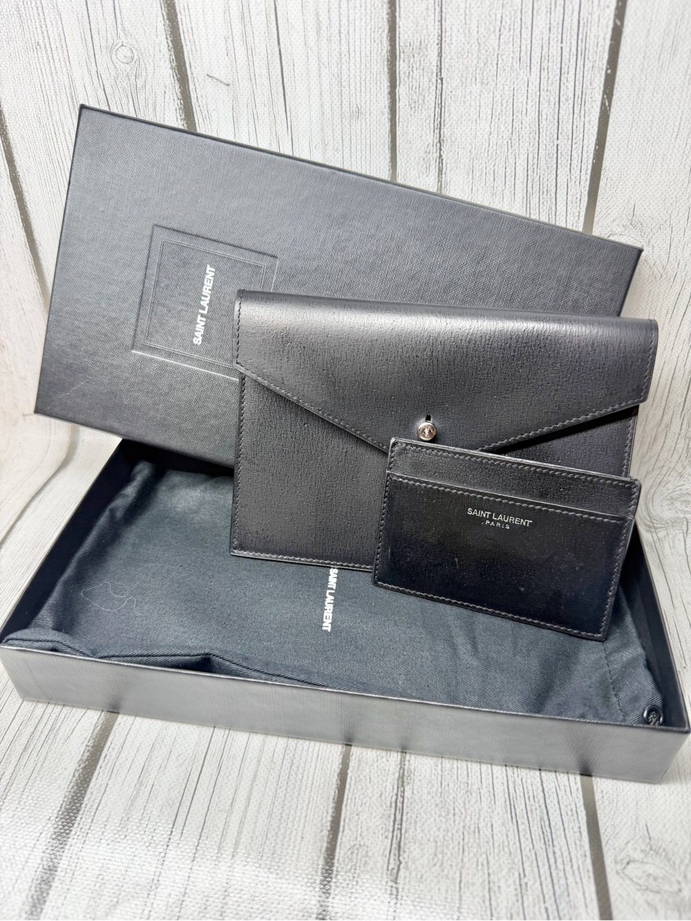PRE LOVED Yves Saint Lauren YSL Black Letter Clutch & Credit Card Case